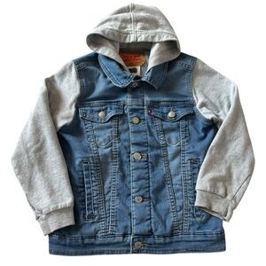 Levi’s Boys Denim Trucker Jacket Hoodie Gray Sweatshirt Sleeves Size M 10-12 yr
